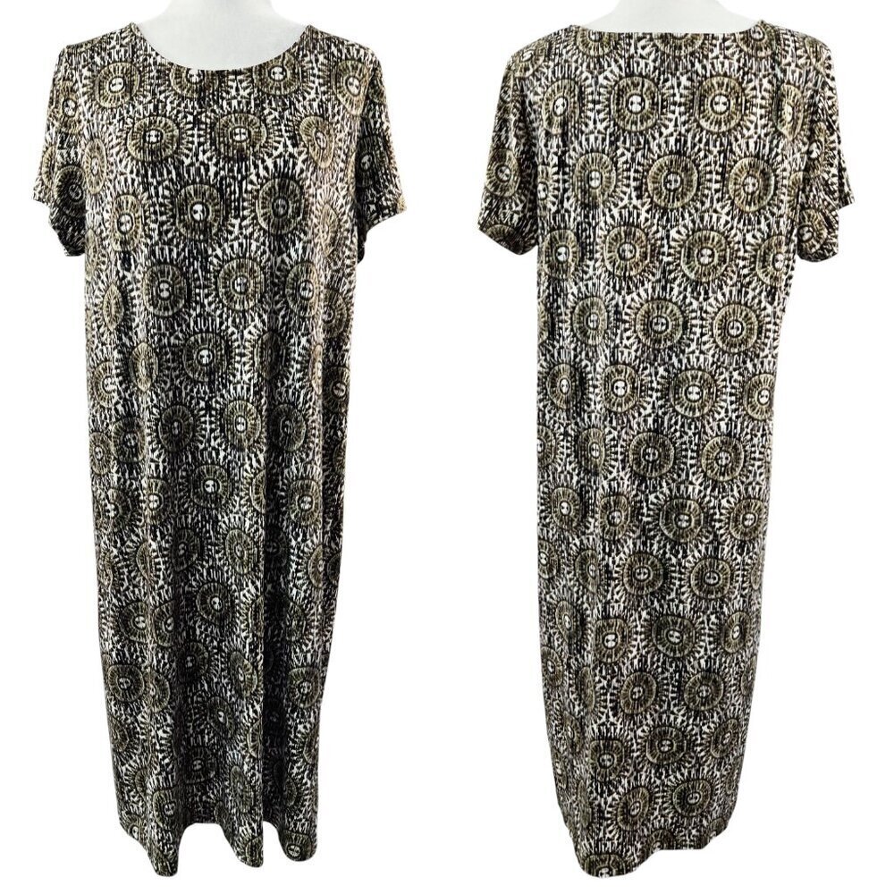 J. Jill Wearever Collection Olive Green Brown Mandala Midi Dress Boho PETITE